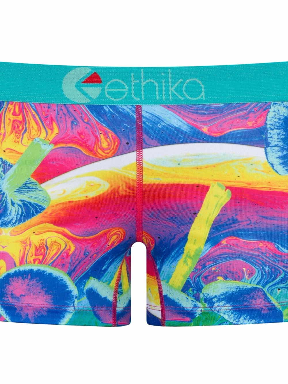 ethika 'Shroomiez' Women's Neon Swirl Boxer Shorts - Turquoise Waistband Size M